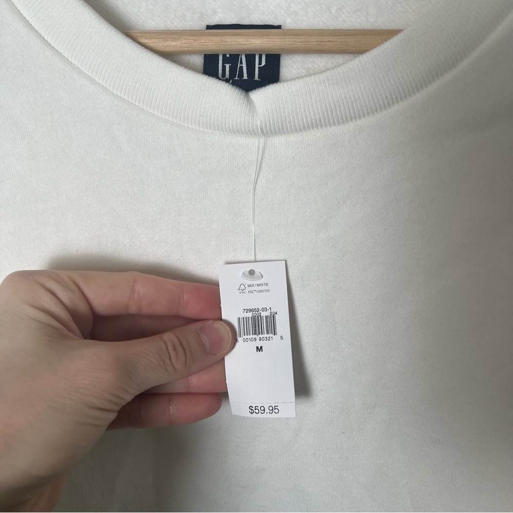 Gap NWT VintageSoft Eyelet-Sleeve Embroidered Crew Neck Sweatshirt White M - Picture 5 of 9